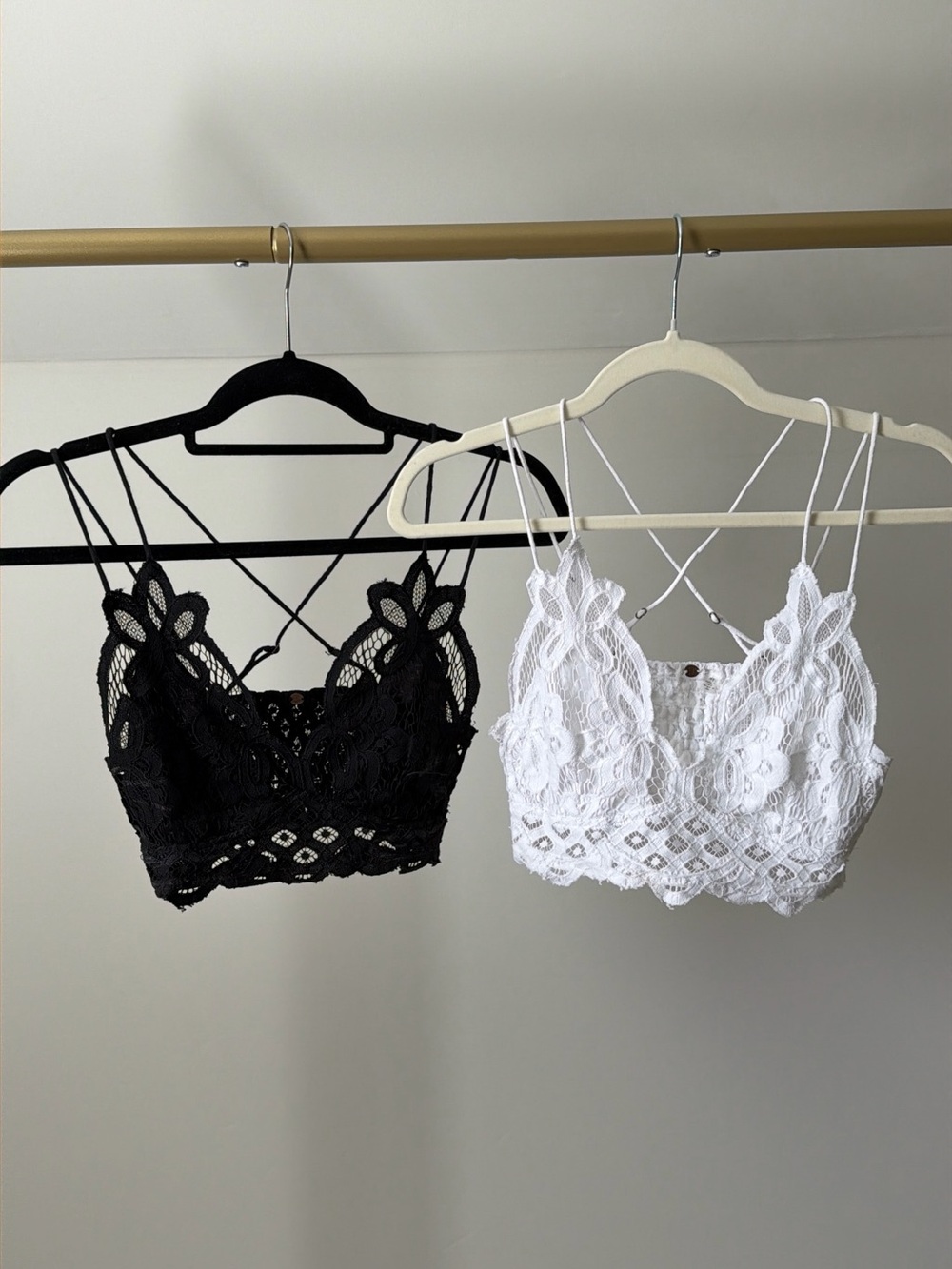Lot of 2 Free People Lace Adella Bralette Crop Top - Black and White Sz Small